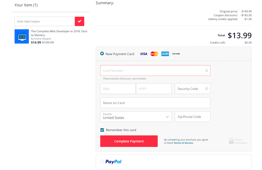 payment methods in udemy